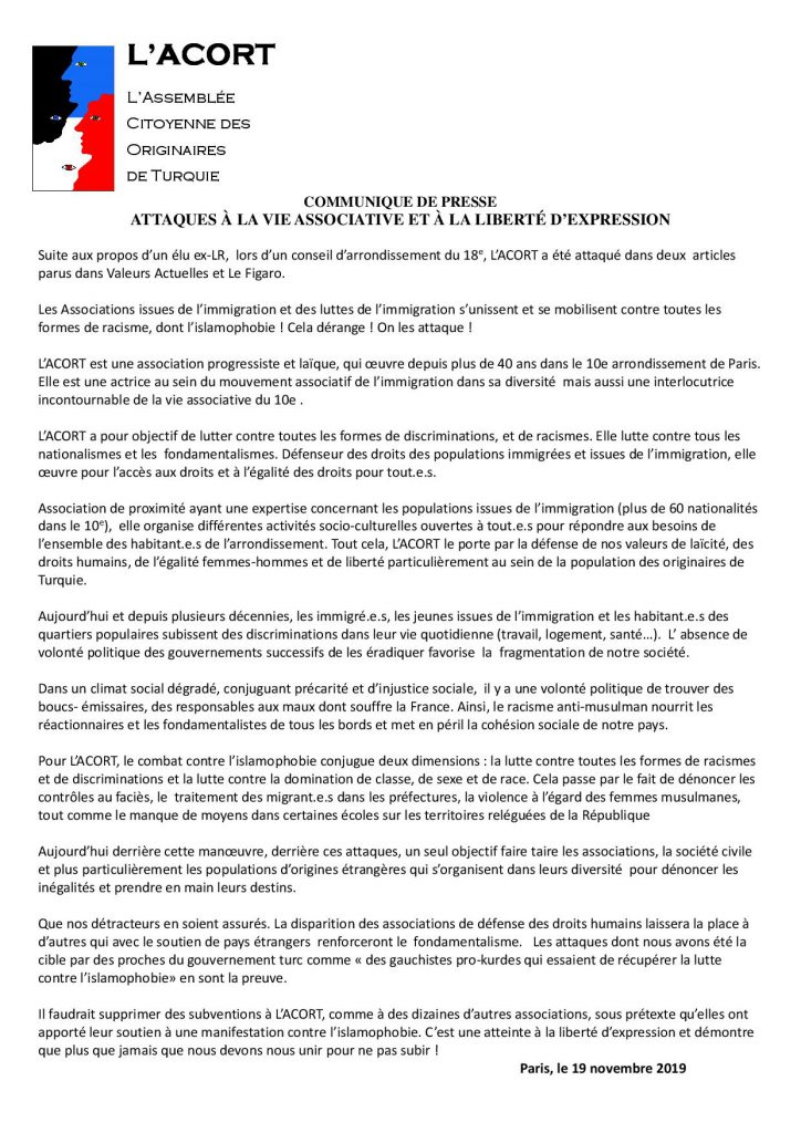 ACORT_Communique de Presse ATTAQUES A LA VIE ASSOCIATIVE ET A LA LIBERTE D_EXPRESSION1